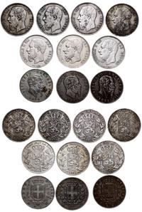 zestaw: 7 x 5 franków Belgia, 3 x 5 lirów Włochy