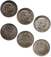 Austria, zestaw 3 x 1 korona, 1912, 1913, 1914