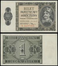 1 złoty 1.10.1938, seria IG, numeracja 6457302, 