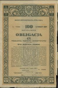 Rzeczpospolita Polska 1918-1939, obligacja 4% premiowej pożyczki inwestycyjnej wartości 100 złotych, 1.03.1928