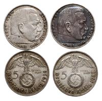 Niemcy, zestaw: 4 x 5 marek, 1936, 1937, 1938, 1939