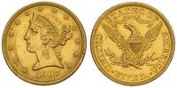 5 dolarów 1907, Filadelfia, złoto 8.34 g, na awe