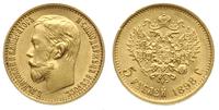 5 rubli 1898/AG, Petersburg, złoto 4.29 g, piękn