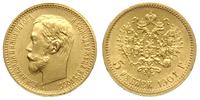 5 rubli 1901/FZ, Petersburg, złoto 4.30 g, piękn