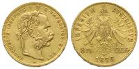 8 florenów = 20 forintów 1876, złoto 6.43 g