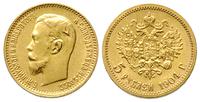 5 rubli 1904/AR, Petersburg, złoto 4.30 g, bardz