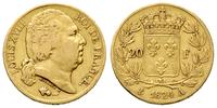 20 franków 1824/A, Paryż, złoto 6.34 g, Gadoury 