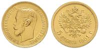 5 rubli 1901/FZ, Petersburg, złoto 4.28 g, piękn