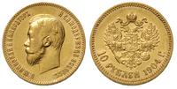 10 rubli 1904/AP, Petersburg, złoto 8.59 g, Kaza