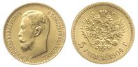 5 rubli 1904, Petersburg, złoto 4.30 g, wyśmieni