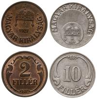 lot 2 monet 1927, Budapeszt, 2 fillery oraz 10 f