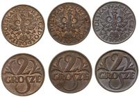 Polska, zestaw: 3 x 2 grosze, roczniki: 1936, 1937, 1938