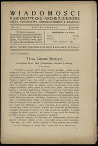 wydawnictwa polskie, Wiadomości Numizmatyczno-Archeologiczne, nr 1-6, 1922, Kraków