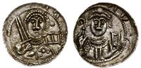denar 1138–1146, Aw: Półpostać rycerza na wprost