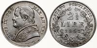 2 1/2 lira 1867 R, Rzym, srebro 12.47 g, rzadki 