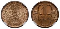 1 grosz 1938, Warszawa, moneta w pudełku NGC nr 