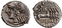 denar 137 pne, Rzym, Aw: Głowa Romy w hełmie w l