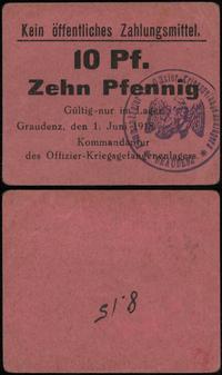 10 fenigów 1.06.1918, z pieczątką na stronie głó