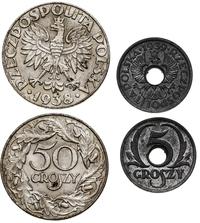 zestaw 2 monet, Warszawa, 5 groszy 1939, 50 gros