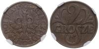 2 grosze 1928, Warszawa, moneta w pudełku NGC 58