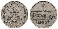 5 fenigów 1928, Berlin, herb Gdańska, rzadki roc