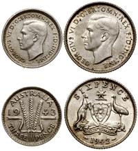 lot 2 monet, 3 pensy 1943 (Melbourne), 6 pensów 