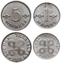 lot 2 monet 1952, Helsinki, 1 marka, 5 marek, że
