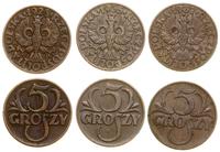 zestaw: 3 x 5 groszy 1928, 1935, 1937, Warszawa,