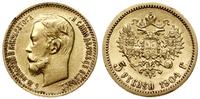 5 rubli 1904 AP, Petersburg, złoto 4.30 g, bardz