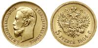 5 rubli 1904 AP, Petersburg, złoto 4.30 g, piękn