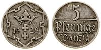 5 fenigów 1928, Berlin, herb Gdańska, rysa przy 