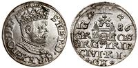 trojak 1586, Ryga, mała głowa króla, końcówka PO