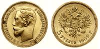 5 rubli 1902 AP, Petersburg, złoto 4.29 g, bardz