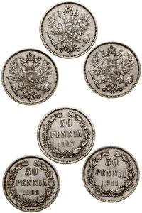 Finlandia, zestaw: 3 x 50 penniä, 1907, 1908, 1911