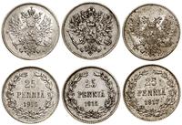 Finlandia, zestaw: 3 x 25 penniä, 1915, 1916, 1917