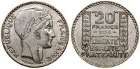 20 franków 1934, Paryż, srebro próby 680, piękne