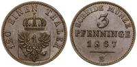 3 fenigi 1867 B, Hanower, bardzo ładne, AKS 106