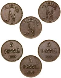 zestaw: 6 x 5 penniä, Helsinki, roczniki: 1913, 