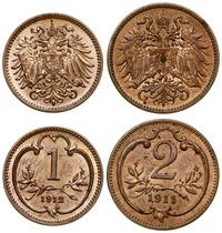 lot 2 monet, Wiedeń, 1 heller 1912 oraz 2 heller