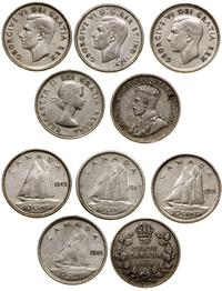 Kanada, zestaw 5 x 10 centów, 1936 (Jerzy V), 1947, 1949, 1951, 1954 (