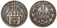 1 złoty 1835, Wiedeń, przetarte, patyna, Bitkin 