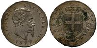 5 lirów 1877/R, Rzym, ślady patyny, na rewersie 