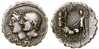 denar serratus 106 pne, Rzym, Aw: Głowy Penat w 