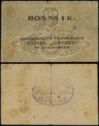bon na 1 koronę 1919, z owalnym stemplem na stro