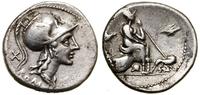 denar 115–114 pne, Rzym, Aw: Głowa Romy, za nią 