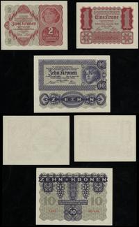 zestaw: 1 korona, 2 korony i 10 koron 2.01.1922,