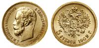 5 rubli 1902 AP, Petersburg, złoto 4.29 g, delik
