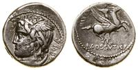 denar 74 pne, Rzym, Aw: Uskrzydlona głowa Meduzy
