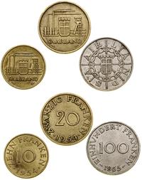 lot 3 monet, 10 franków, 20 franków oraz 100 fra