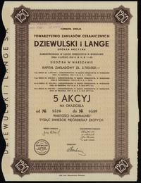 5 akcji po 250 złotych = 1.250 złotych 1937, War